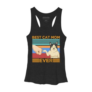 Women's Design By Humans Best Cat Mom Ever Retro Stripes By shirtpublic Racerback Tank Top - 1 of 2