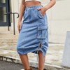 Women Y2k Cargo Long Skirt Vintage High Waist Ruched Slit Midi Maxi Denim Jean Skirt with Pockets - 2 of 4