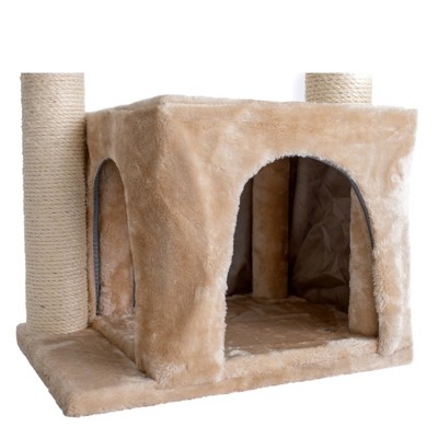 Beige Sisal and Plush 32-Inch Cat Tree with Playhouse