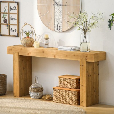 63" Modern Narrow Console Table with Wood Veneer, Farmhouse Sofa Table, Entryway Table for Narrow Hallway, Living Room–The Pop Home