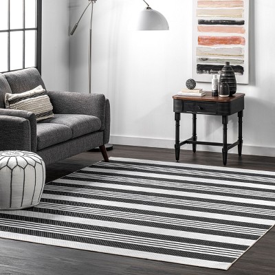 Eco-Friendly Gray Striped 5'x8' Washable Synthetic Rug