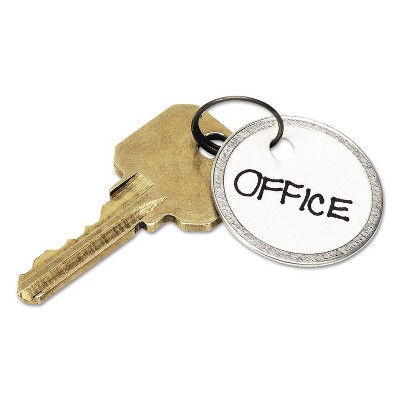 White Metal Rim Key Tags with Split Rings, 1.25" Diameter, 50-Pack