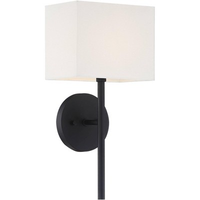 Possini Euro Design Modern Wall Sconce Lighting Black Hardwired 16 1/4" High Fixture Rectangular Linen Fabric for Bedroom Bathroom