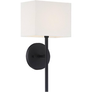Possini Euro Design Favreau Modern Wall Light Sconce Black Hardwire 8" Fixture Rectangular Linen Fabric for Bedroom Bathroom Vanity Reading Hallway - 1 of 4