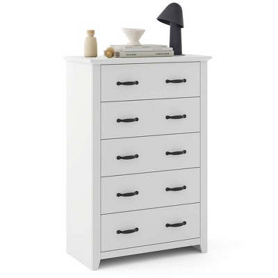 Costway 5 Drawer Chest Storage Dresser Tall Cabinet Organizer Bedroom Hallway Dark Grey/Walnut