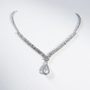 Anna-Kaci Women's Rhinestone Necklace with Teardrop Crystal Pendant and V-Shaped Chain Design - Silver - 1 of 4
