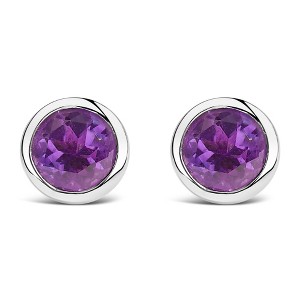 Haus of Brilliance Silver 6MM Bezel Set Created Gemstone Solitaire Stud Earrings - 1 of 4