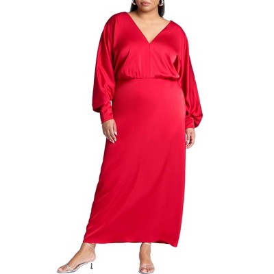 ELOQUII Women's Plus Size Dramatic Sleeve Satin Column Dress