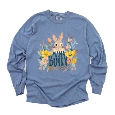 Simply Sage Market Women's Mama Bunny Floral Long Sleeve Garment Dyed Tee
