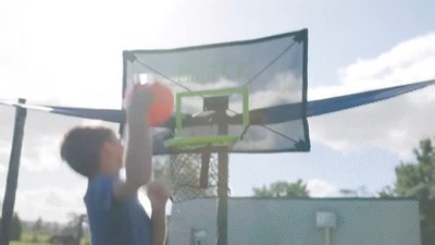 JumpFlex Black and Green Flexible Trampoline Basketball Hoop