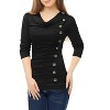 Allegra K Women's Cowl Neck Long Sleeves Buttons Decor Solid Ruched Top - 4 of 4