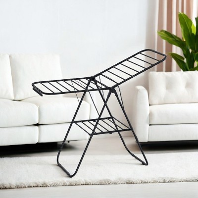 Black Metal Foldable Clothes Drying Rack with Sock Clips