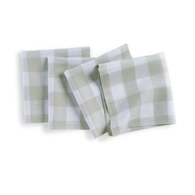 Sage and White Buffalo Check Linen Dinner Napkins Set of 4