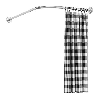 NewHome"Curved L-Shaped Stainless Steel Shower Curtain Rod, Stretchable Bathroom Tub Corner Rack" Silver