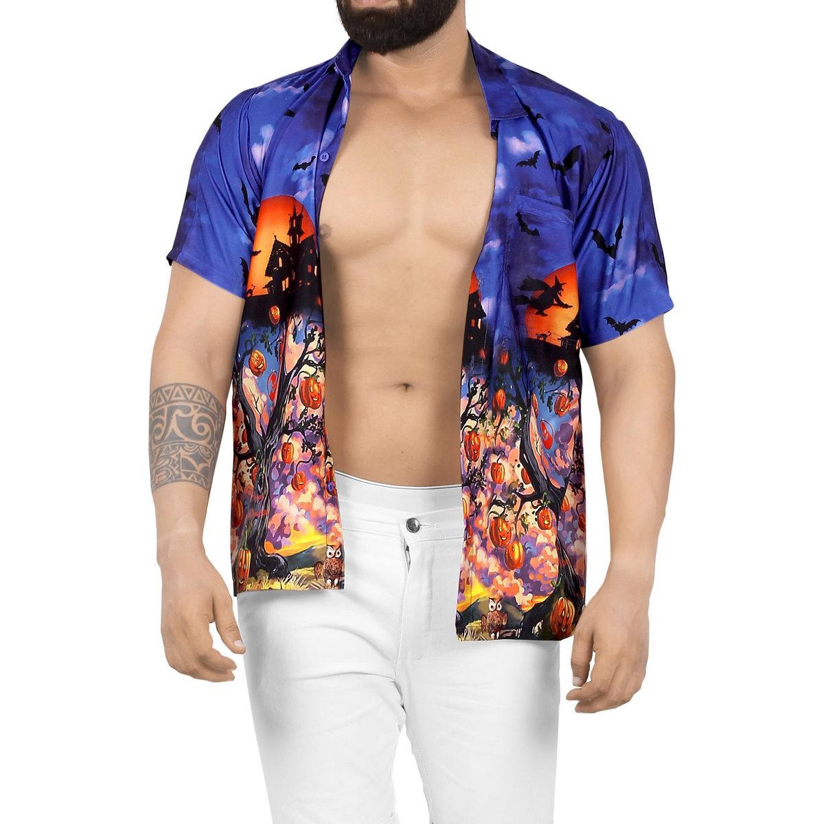 LA LEELA Men's Halloween Costumes Hawaiian Shirts Short Sleeve Button Down Shirt Mens Shirt Beach Shirts for Men Funny - thumbnail 3