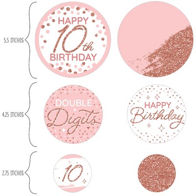 Pink and Rose Gold 10th Birthday Party Circle Confetti