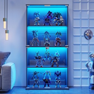 Fredees 66" Lockable Glass Display Cabinet with 3-Color LED Lights and Motion Sensor, 4-Tier Shelves, Ideal for Living Room or Game Room. - 1 of 4