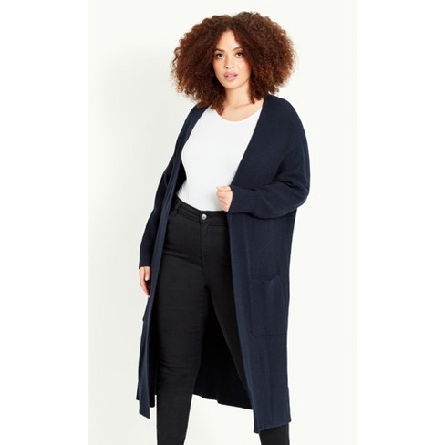 Evans| Women's Plus Size Dina Longline Coatigan - Navy - 22w/24w : Target