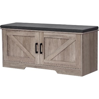 2-Tier Storage Bench with Padded Seat & Barn Doors - Entryway Shoe Organizer with Adjustable Shelf, Functional and Stylish