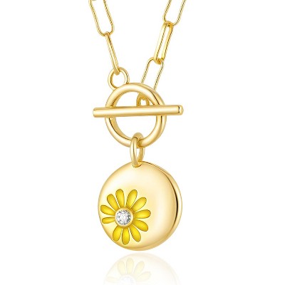 Molenia 14K Gold Daisy Necklace for Women, 925 Sterling Silver Flower Charm Toggle Pendant Cubic Zirconia Jewelry Birthday Mother's Day Gift for Her