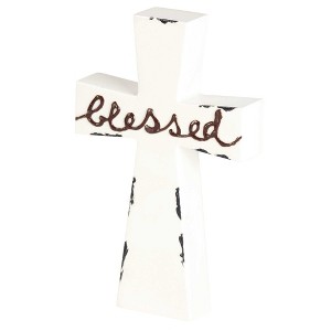 Dicksons Blessed Distressed White Enamel Look 7 inch MDF Tabletop Cross - 1 of 2