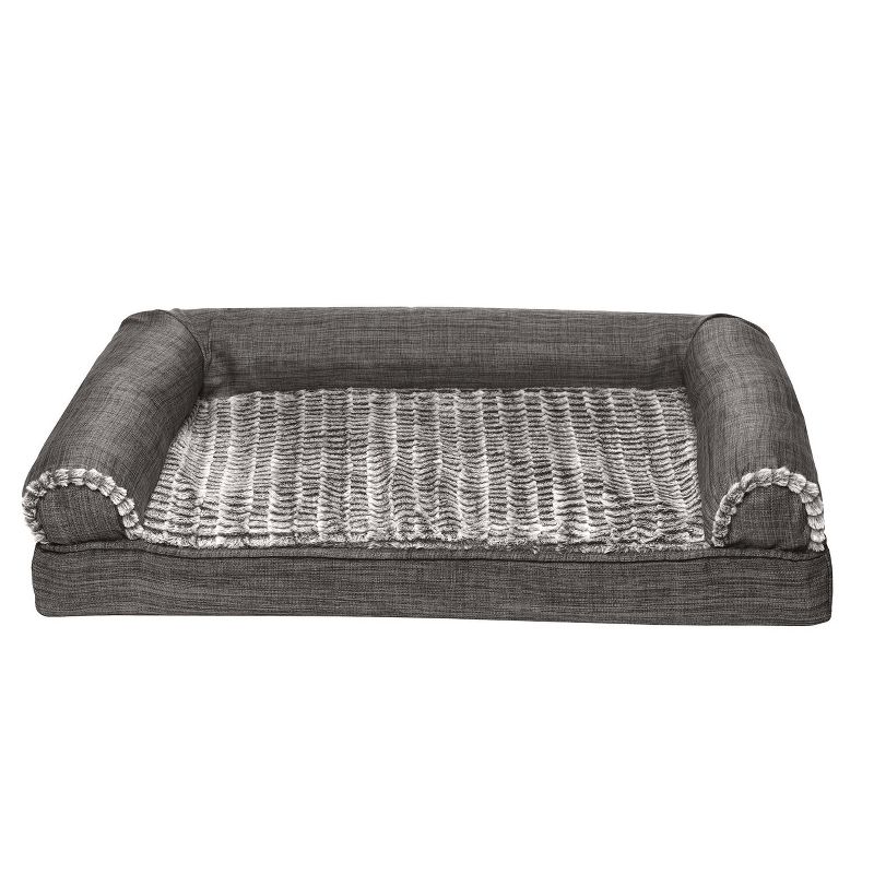 FurHaven Luxe Fur & Performance Linen Memory Foam Sofa Dog Bed, 4 of 7