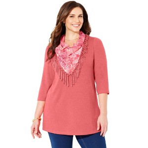 Catherines Women's Plus Size Impossibly Soft Tunic & Scarf Duet - 1 of 4