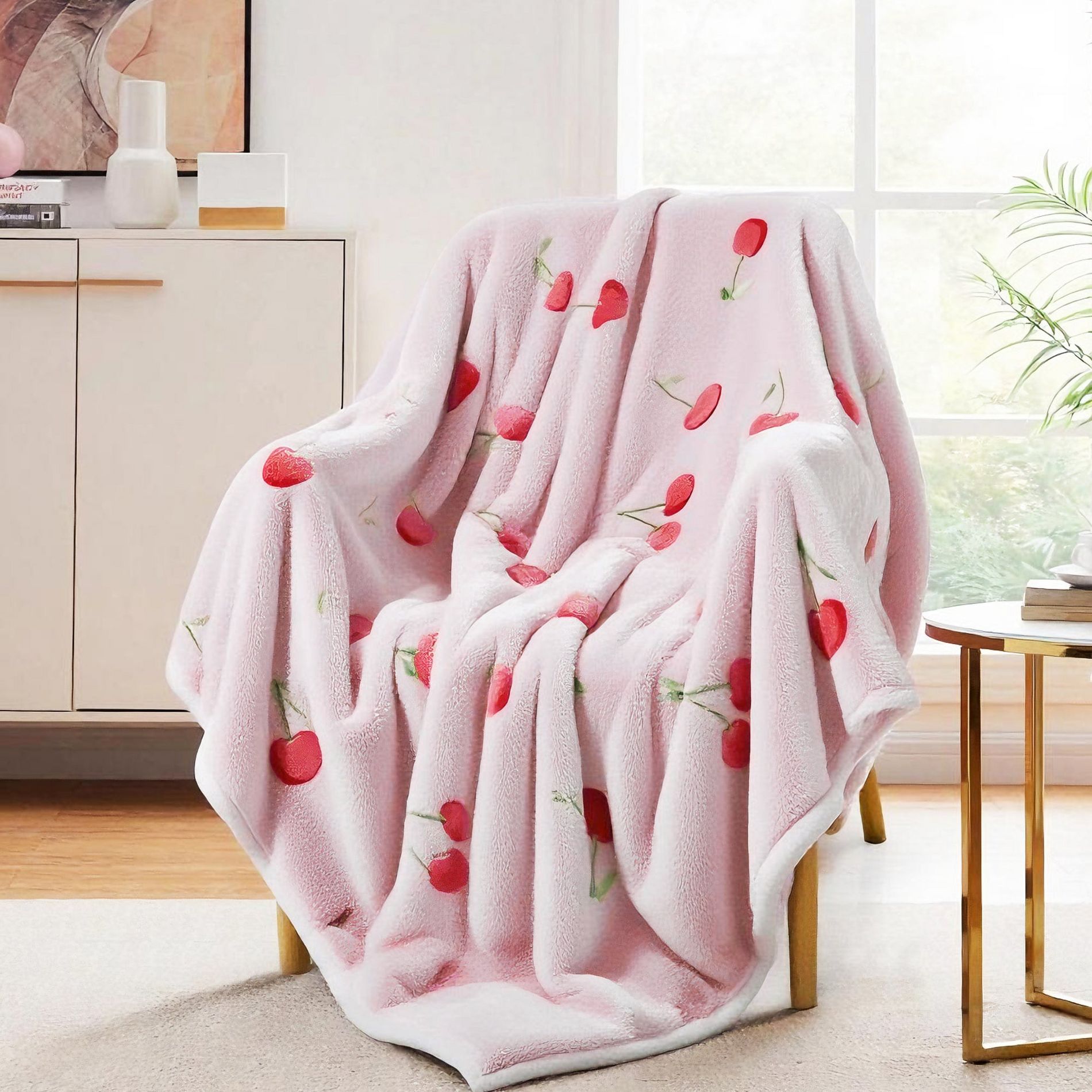 Home Mart Goods Pink Cherry Soft Plush Fleece Cozy Throw Blanket - 50" x 70"
