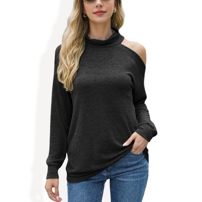 Anna-Kaci Women's Cold Shoulder Long Sleeve Top with Cowl Neck Detail