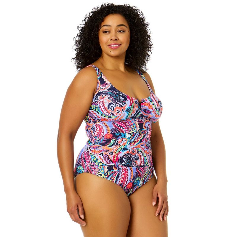 Anne Cole Plus Women's Plus Paisley Parade V-Wire One Piece Swimsuit, 4 of 5