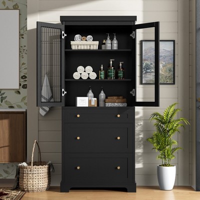 Grungis 70.1 inch Bathroom Storage Cabinet,Tall Floor Cabinets with 2 Adjustable Shelves & 3 Drawers,Storage Cabinet for Bathroom