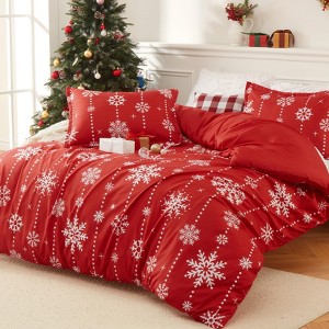 Coucheta Christmas Reversible Duvet Cover Set – Soft Microfiber Bedding with Snowflake Print, Includes Comforter Cover + 2 Pillow Shams - 1 of 4