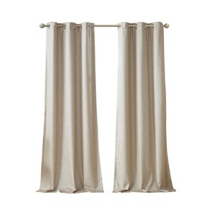 DSVIMOY Curtain Panels, 2pcs Tonal Printed Faux Silk Total Blackout Curtain Panel Pair for Living Room, Bedroom, Taupe, 84"*50"*0.13" - 1 of 4
