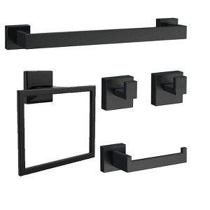Itopfox 5-Piece Matte Black Bathroom Accessories Set, Stainless Steel Wall Mounted Towel Bar, Toilet Paper Holder, Towel Ring, Bathroom Hardware Set - 1 of 4