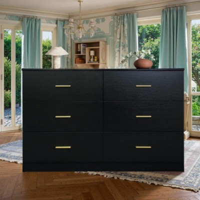 FURNIinspire Dressers 6 Drawer Dresser Storage Organizer For Bedroom, Nursery, Modern Clothes Closet Storage Cabinet, Black, 47.24"*15.55"*30.3"