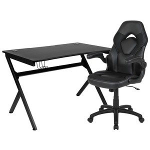 Flash Furniture Gaming Desk and Racing Chair Set with Cup Holder, Headphone Hook & 2 Wire Management Holes - 1 of 4