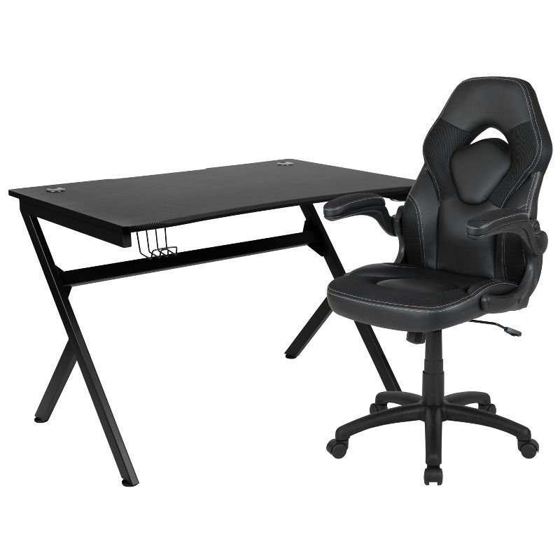 Flash Furniture Gaming Desk and Racing Chair Set with Cup Holder, Headphone Hook & 2 Wire Management Holes, 1 of 13