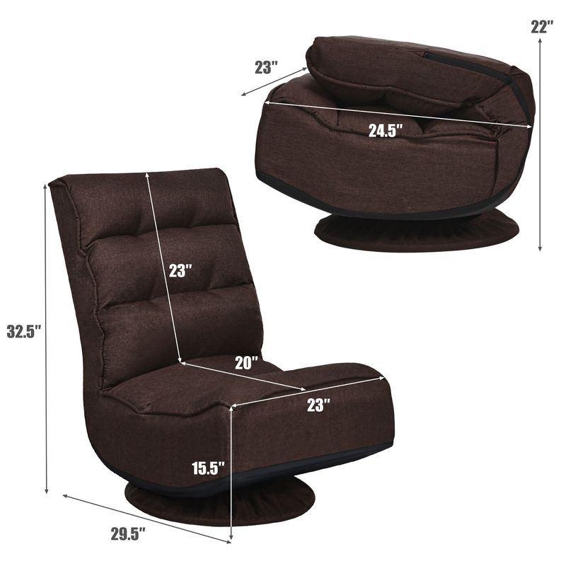 Costway Gaming Chair Fabric 5-Position Folding Lazy Sofa 360 Degree Swivel Grey\ Black\Coffee, 4 of 11