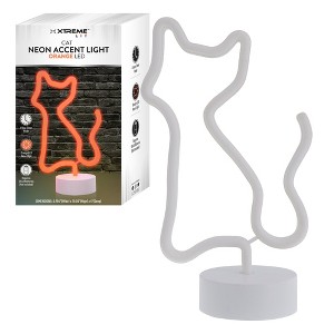 Xtreme Cat Neon Sign, Orange LED Cat Tabletop Sign with Holder Base, Battery Powered, 4 Hour Timer - 1 of 4