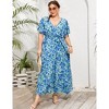 BLUEMING Summer Maxi Dress for Plus Size Women Tie Wasit Surplice Dress Flutter Sleeve A-Line Dress - 4 of 4
