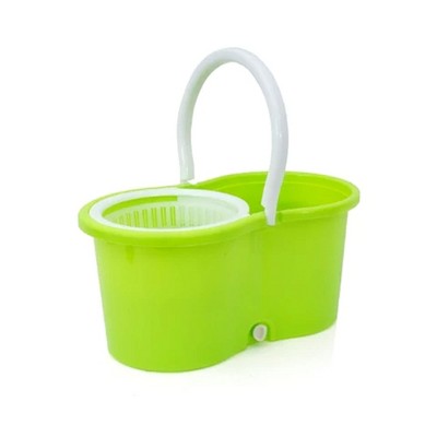Green Extendable Spin Mop and Bucket Set with Microfiber Heads