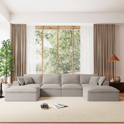 142'' U-Shaped Modular Sectional Sofa, Luxury Fully Compressed Couch with Ottomans & Cloud-Like Cushions - ModernLuxe