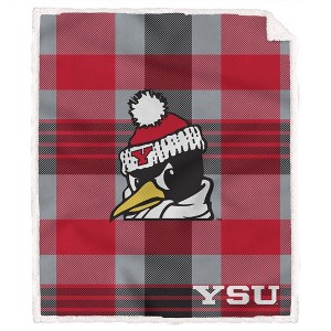 NCAA Youngstown State Penguins Plaid Steel Royal Plush Faux Shearling Blanket - 1 of 3