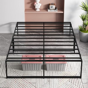 Queen Metal Platform Bed Frame with Sturdy Steel Slats, Mattress Foundation No Box Spring Needed, Large Storage Space, Non-Shaking-Noise, Black - 1 of 4