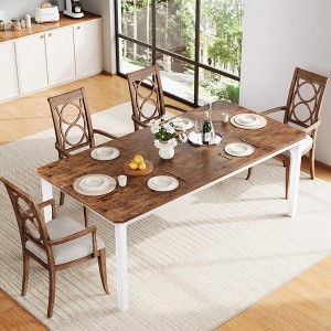 homfan Farmhouse Dining Table Rustic Industrial Kitchen Table with Sturdy Metal Frame & Chamfered Corners for Dining Room, Breakfast Nook, Small Space - 1 of 4