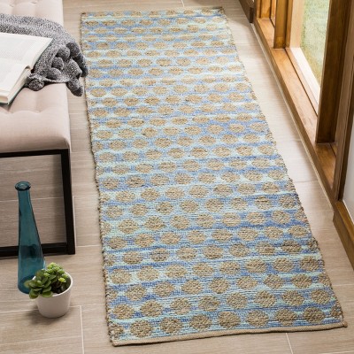 Cape Cod Blue and Natural Hand-Knotted Cotton Runner Rug