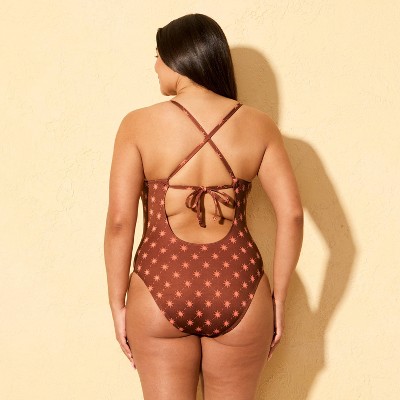 Shade & Shore Women's Solar Jacquard Cheeky Coverage Scoop Neck One Piece Swimsuit - Shade & Shore™ Brown M — фото 3