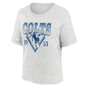 NFL Indianapolis Colts Women's Oatmeal Heather Rolled Sleeve T-Shirt - 1 of 3