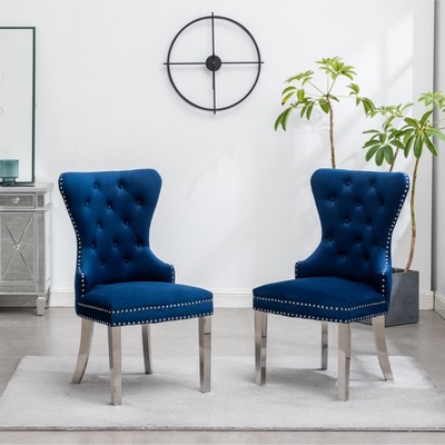 DOMETOUR Dining Chair Contemporary Tufted Velvet Chair with Nailhead Trim Set of 2