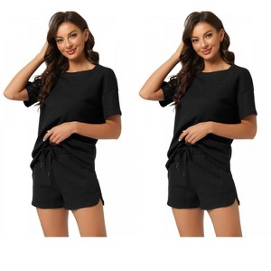 INSPIRE CHIC Women's 2 Pcs Lounge Sets Waffle Outfits T-shirt and Shorts Loungewear Sweatsuits Pajama Sets - 1 of 4